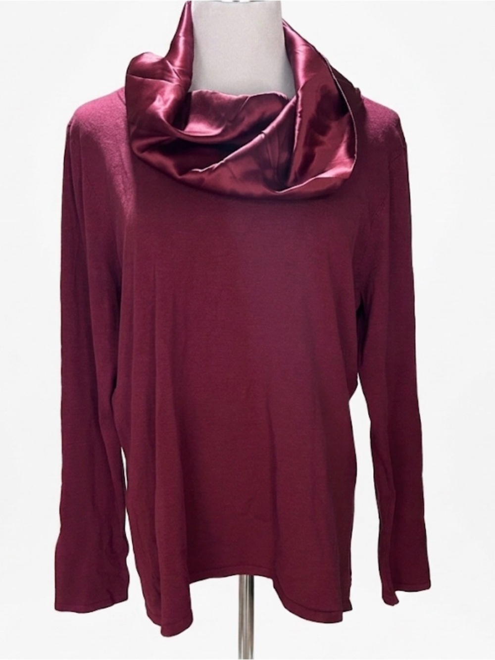 WinterSilks Silk Blend Cowl Neck Sweater Top Women's XL Burgundy Maroon